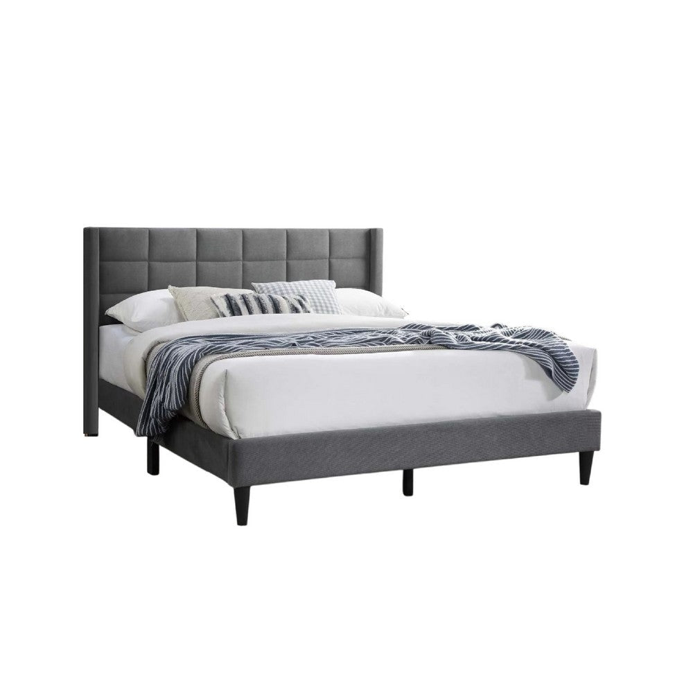 Zensa Full Bed | Light Gray Linen Upholstery | Padded Wing Headboard BM341149