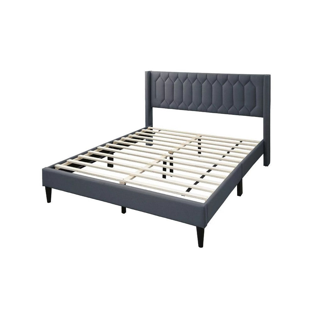 Liana Full Bed | Tufted Charcoal Gray Burlap Upholstery | Foam Padding BM341150