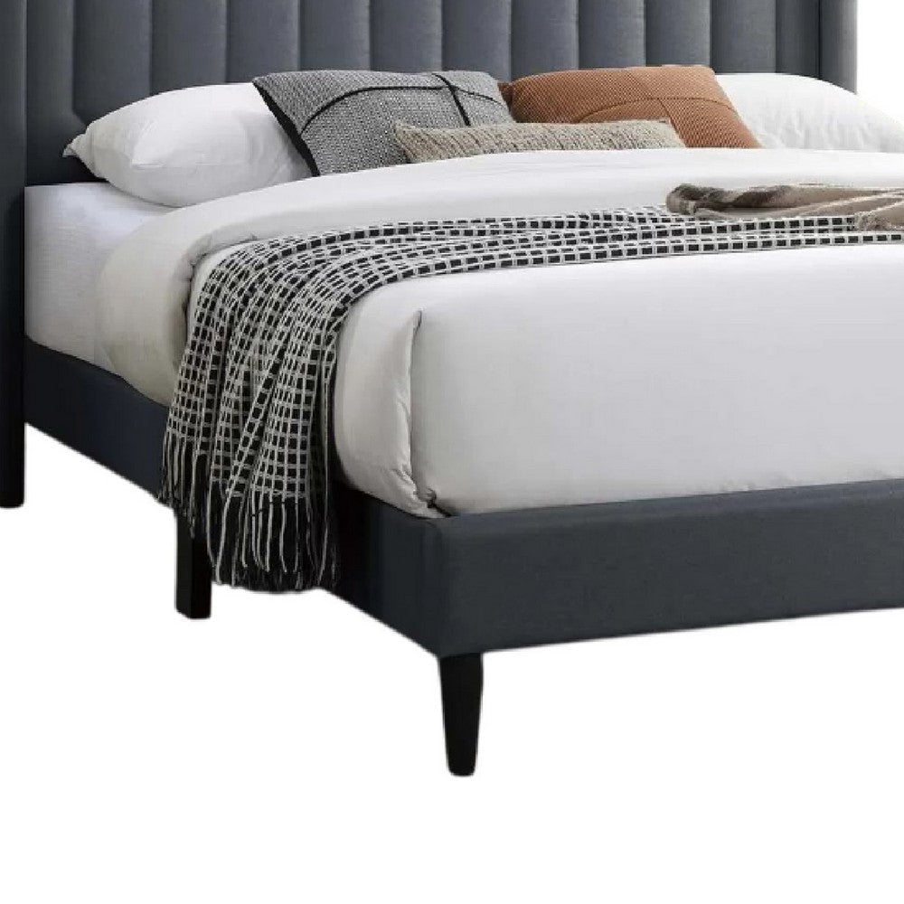 Liana Full Bed | Tufted Charcoal Gray Burlap Upholstery | Foam Padding BM341150
