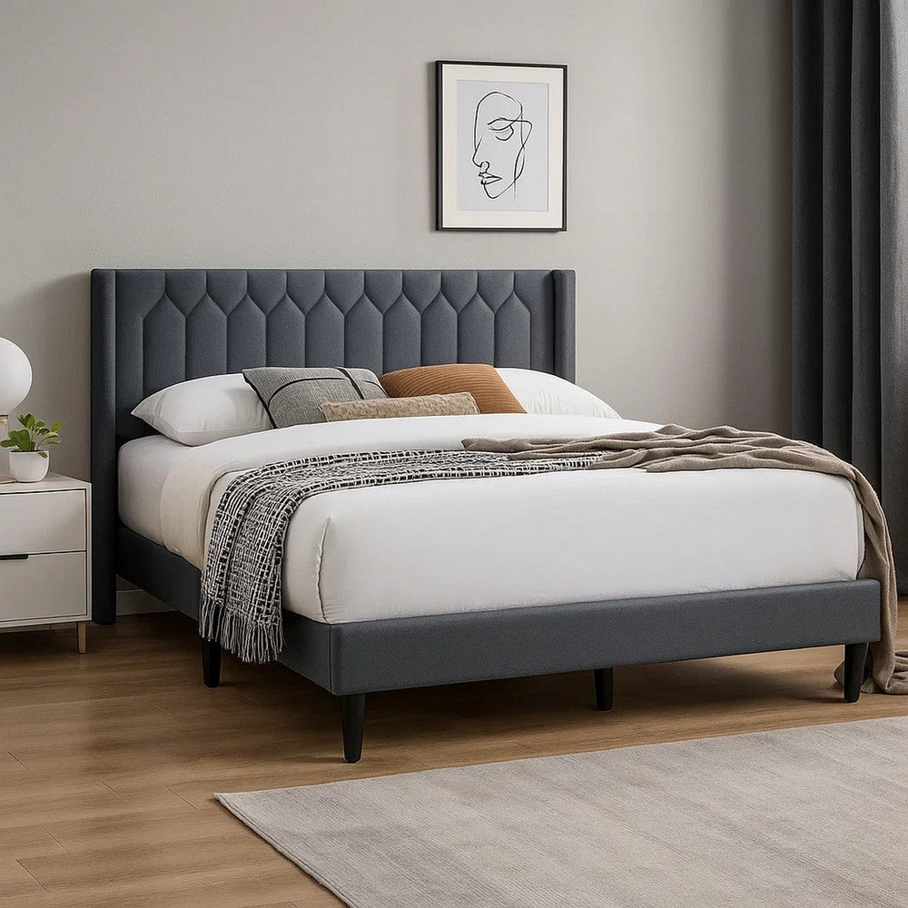 Liana Full Bed | Tufted Charcoal Gray Burlap Upholstery | Foam Padding BM341150