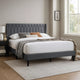 Liana Full Bed | Tufted Charcoal Gray Burlap Upholstery | Foam Padding