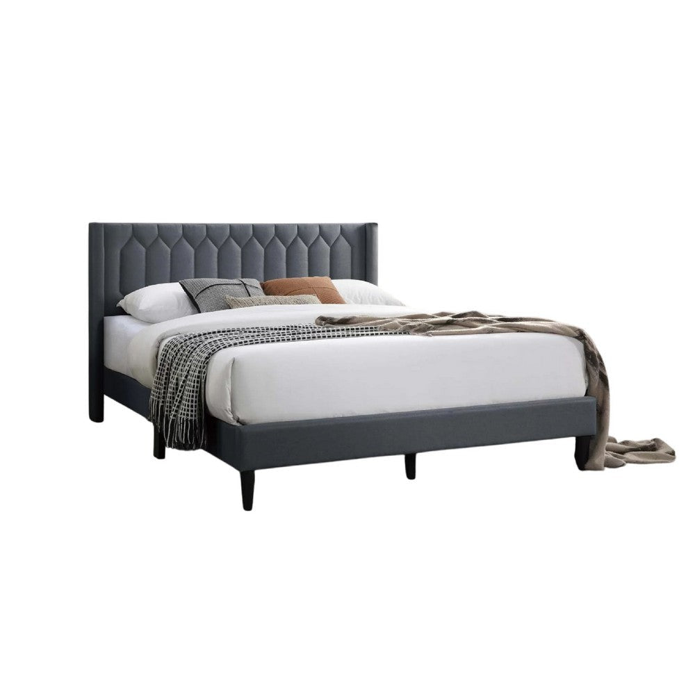 Liana Full Bed | Tufted Charcoal Gray Burlap Upholstery | Foam Padding BM341150