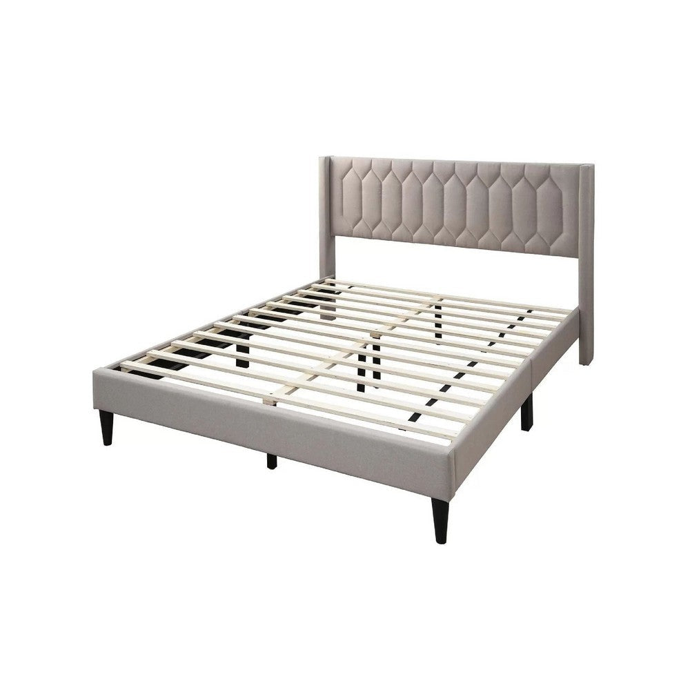 Liana Full Bed | Tufted Light Brown Burlap Upholstery | Foam Padding BM341151