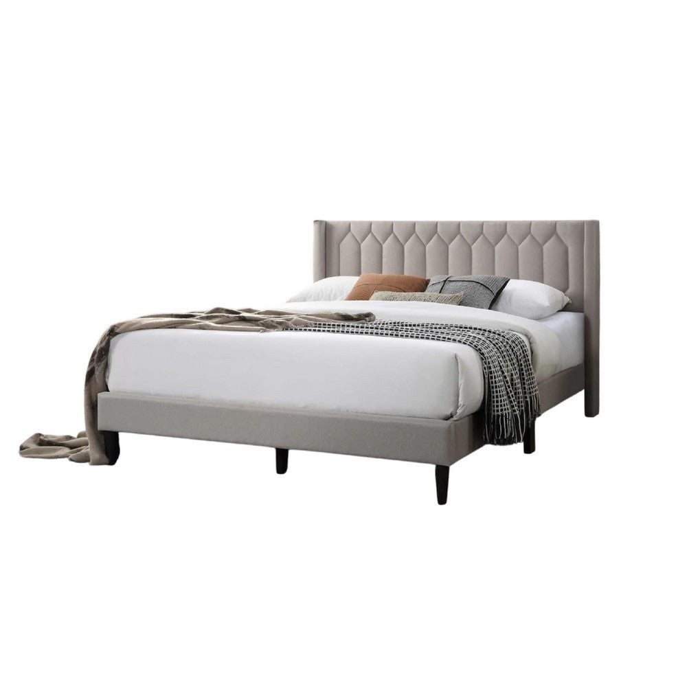 Liana Full Bed | Tufted Light Brown Burlap Upholstery | Foam Padding BM341151