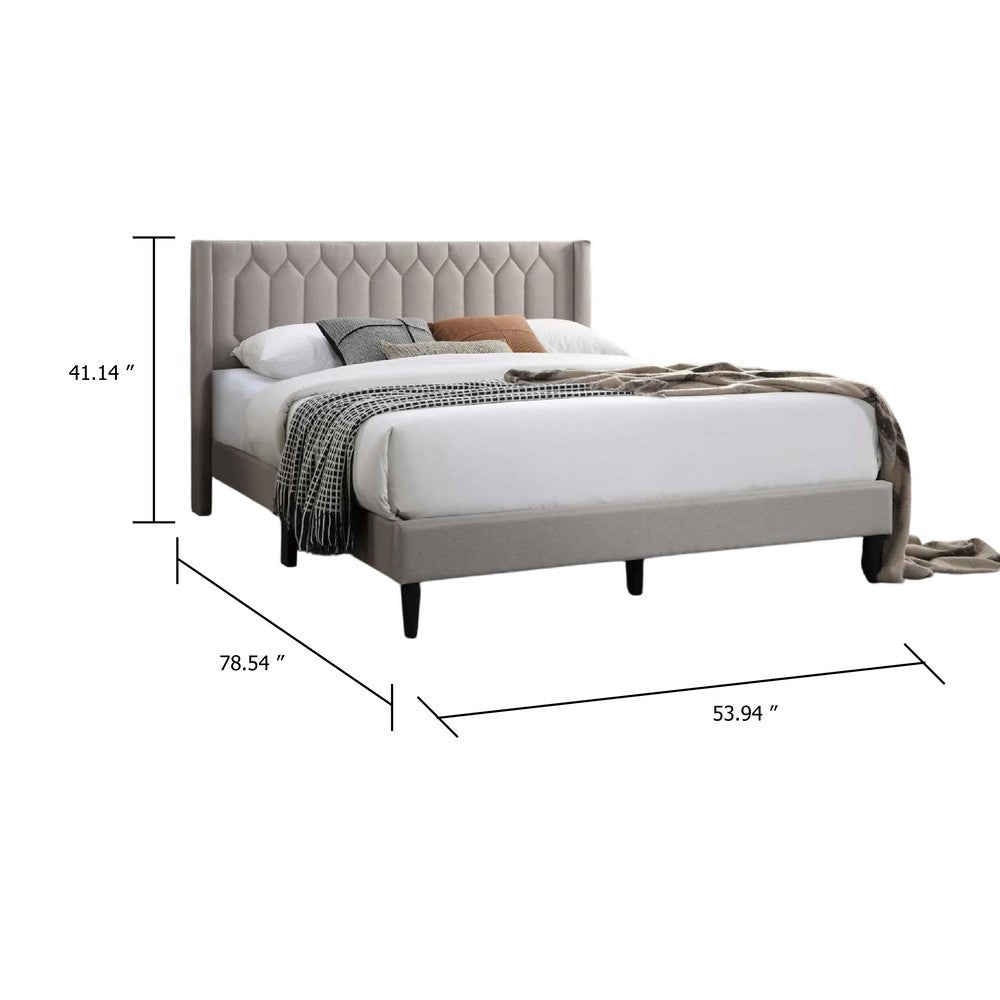 Liana Full Bed | Tufted Light Brown Burlap Upholstery | Foam Padding BM341151