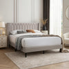 Liana Full Bed | Tufted Light Brown Burlap Upholstery | Foam Padding