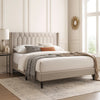 Liana Full Bed | Tufted Light Brown Burlap Upholstery | Foam Padding