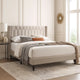 Liana Full Bed | Tufted Light Brown Burlap Upholstery | Foam Padding