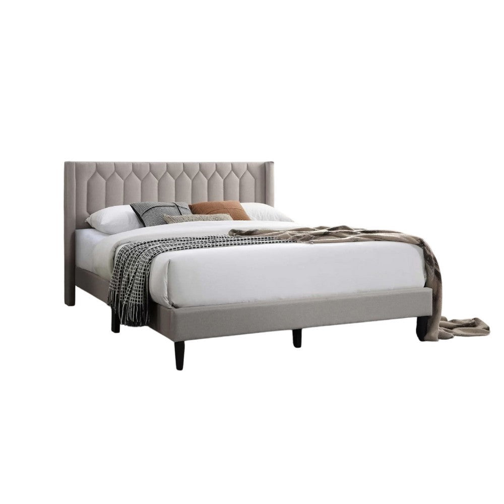 Liana Full Bed | Tufted Light Brown Burlap Upholstery | Foam Padding