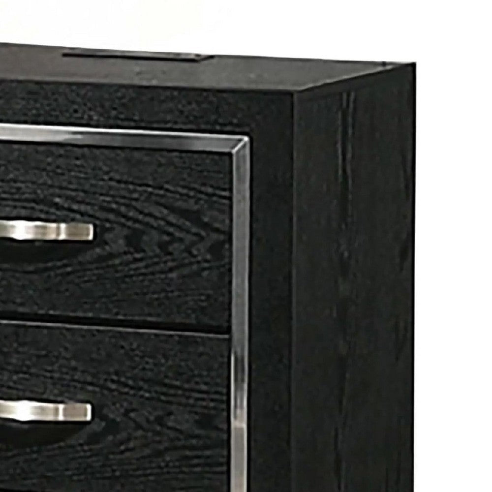Nightstand w Charging Station | 2 Drawers | Black Rubberwood 24’’ BM341152