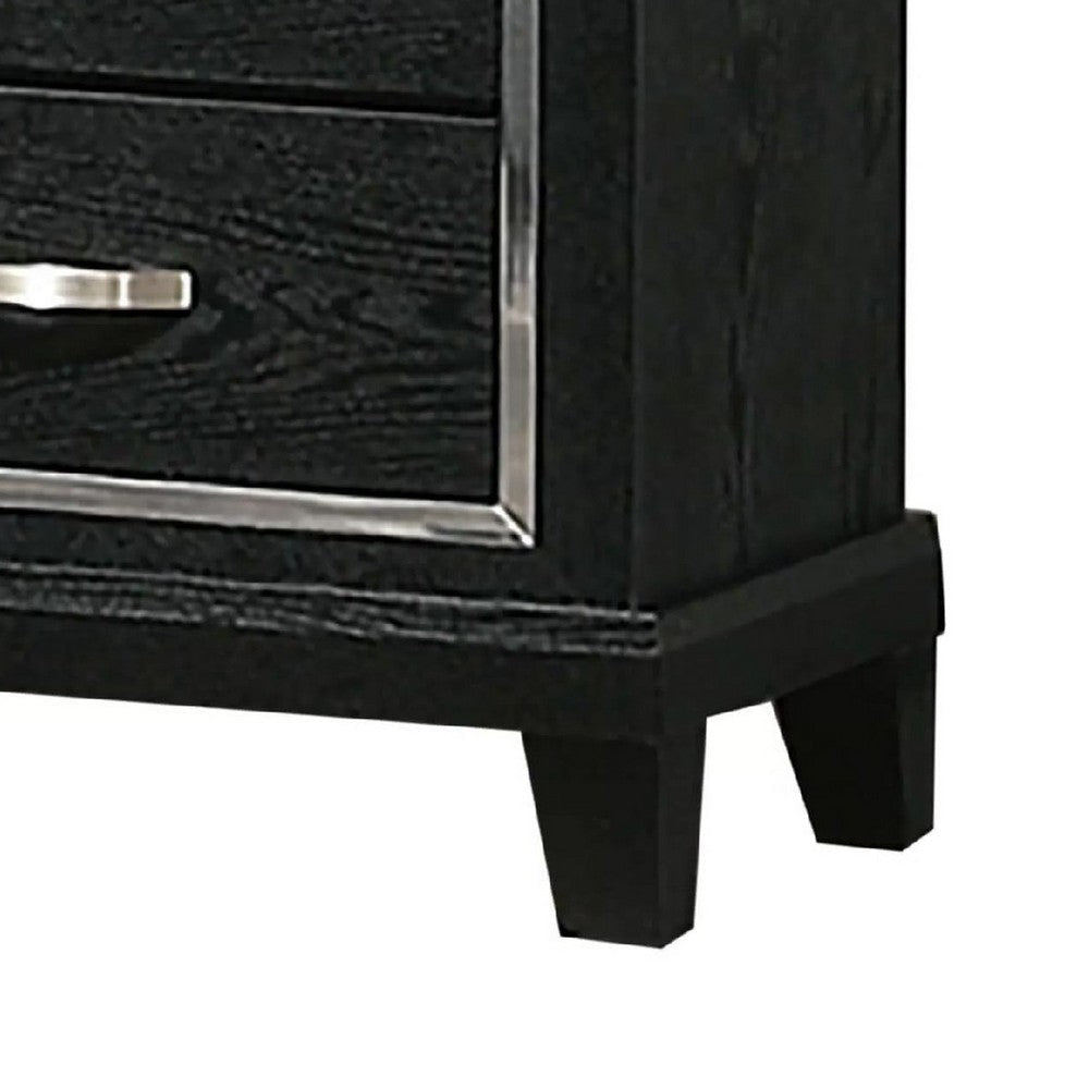 Nightstand w Charging Station | 2 Drawers | Black Rubberwood 24’’ BM341152