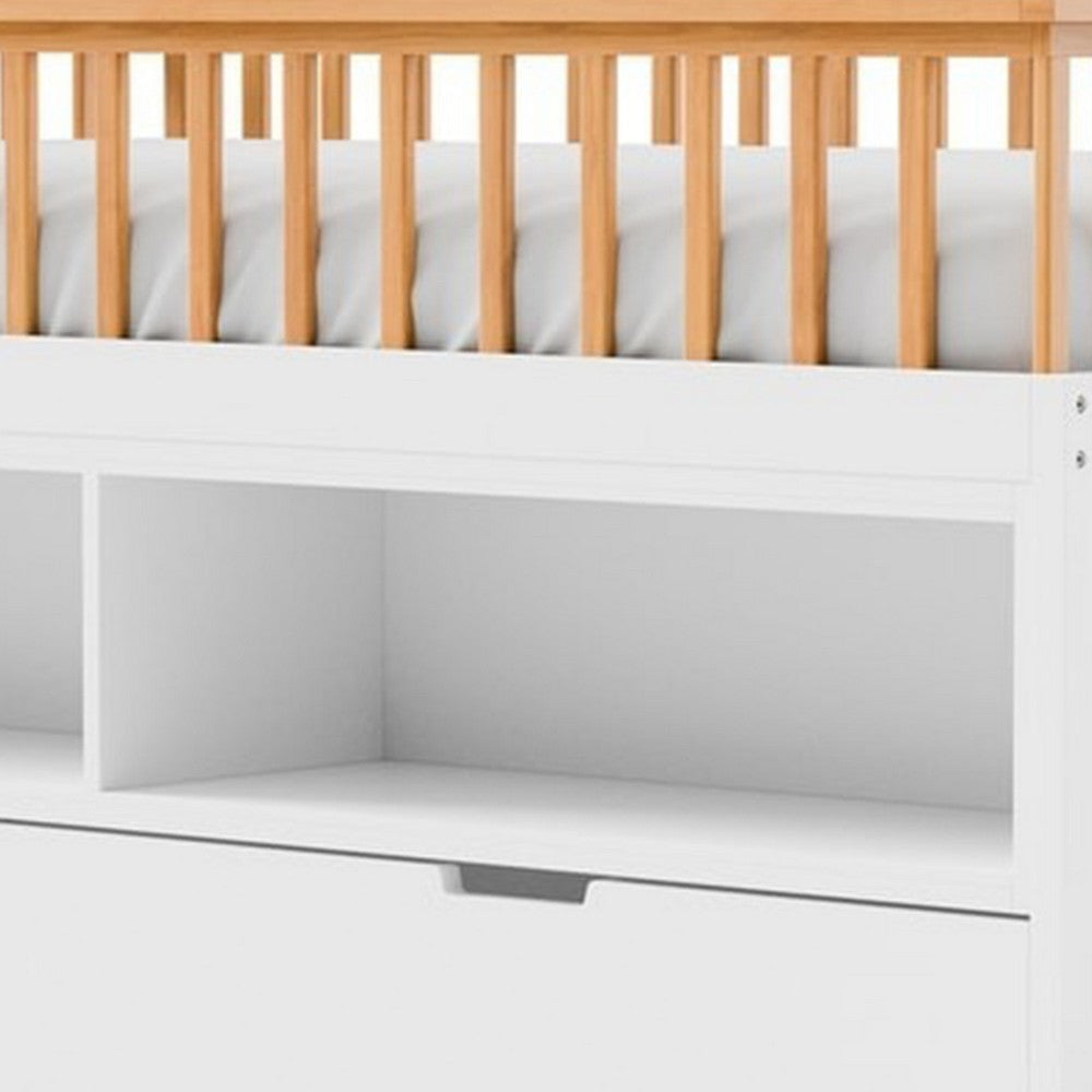 Lexo Twin Bookcase Bunk Bed w Trundle and Ladder | White & Natural Oak BM342275