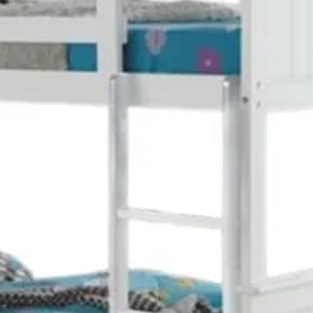 Rexo Twin over Twin Bunk Bed w Ladder | Plank Style Headboard | White BM342277