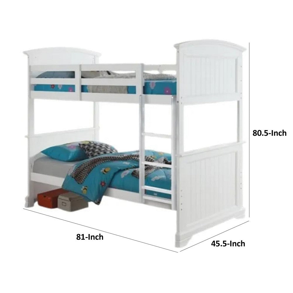 Rexo Twin over Twin Bunk Bed w Ladder | Plank Style Headboard | White BM342277