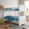 Rexo Twin over Twin Bunk Bed w Ladder | Plank Style Headboard | White BM342277