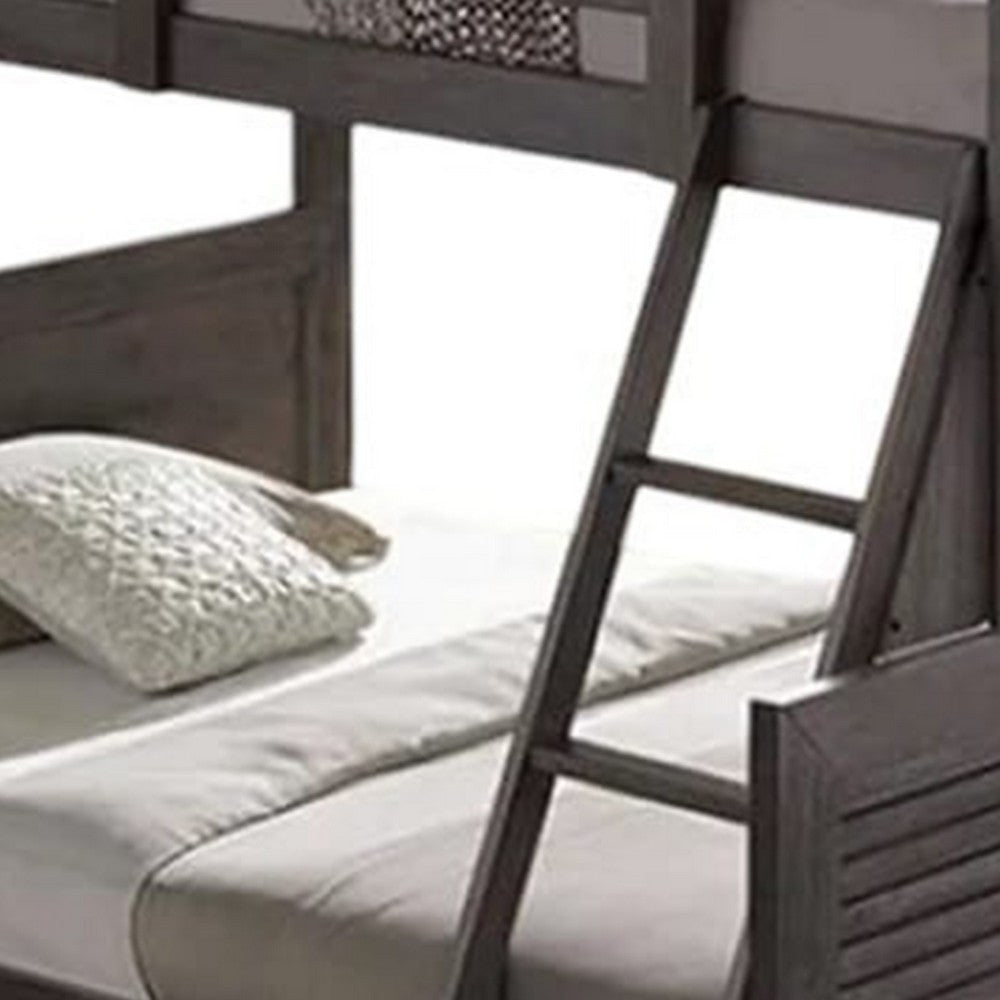 Wexo Twin over Full Bunk Bed | Charcoal Brown Slat Design and Ladder BM342278