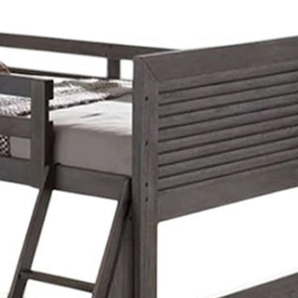 Wexo Twin over Full Bunk Bed | Charcoal Brown Slat Design and Ladder BM342278