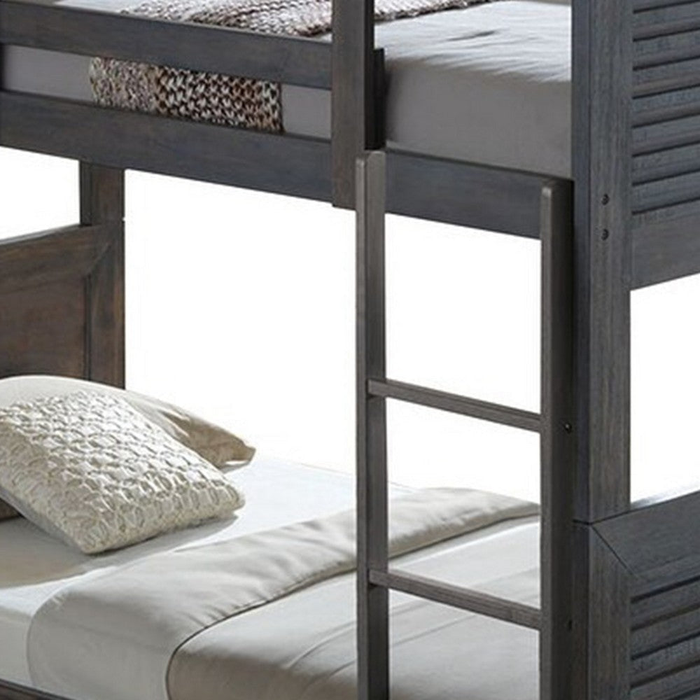 Wexo Twin over Twin Bunk Bed | Charcoal Brown Slat Design and Ladder BM342279