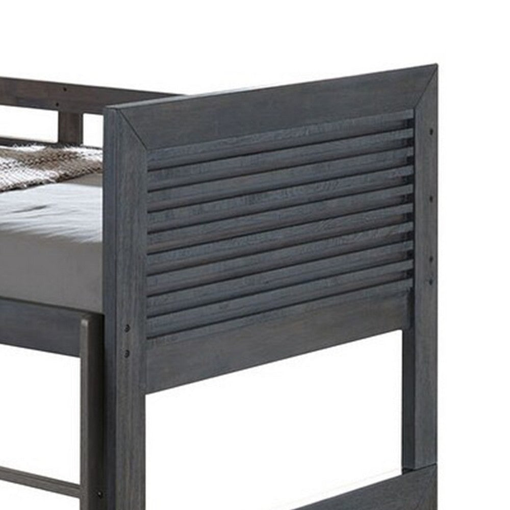 Wexo Twin over Twin Bunk Bed | Charcoal Brown Slat Design and Ladder BM342279
