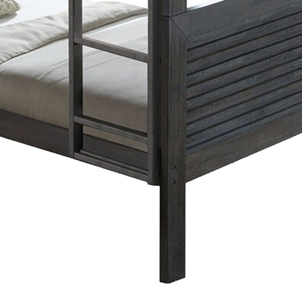 Wexo Twin over Twin Bunk Bed | Charcoal Brown Slat Design and Ladder BM342279