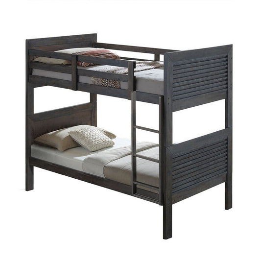 Wexo Twin over Twin Bunk Bed | Charcoal Brown Slat Design and Ladder