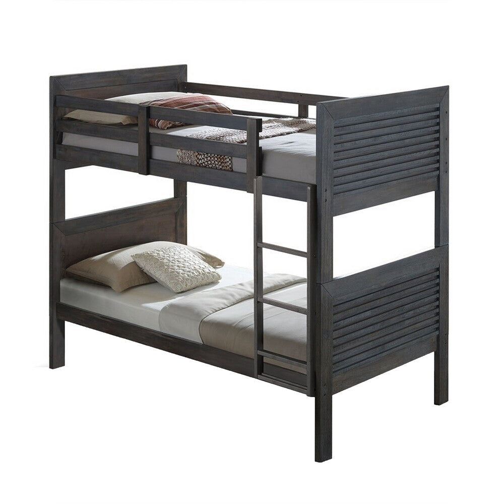 Wexo Twin over Twin Bunk Bed | Charcoal Brown Slat Design and Ladder