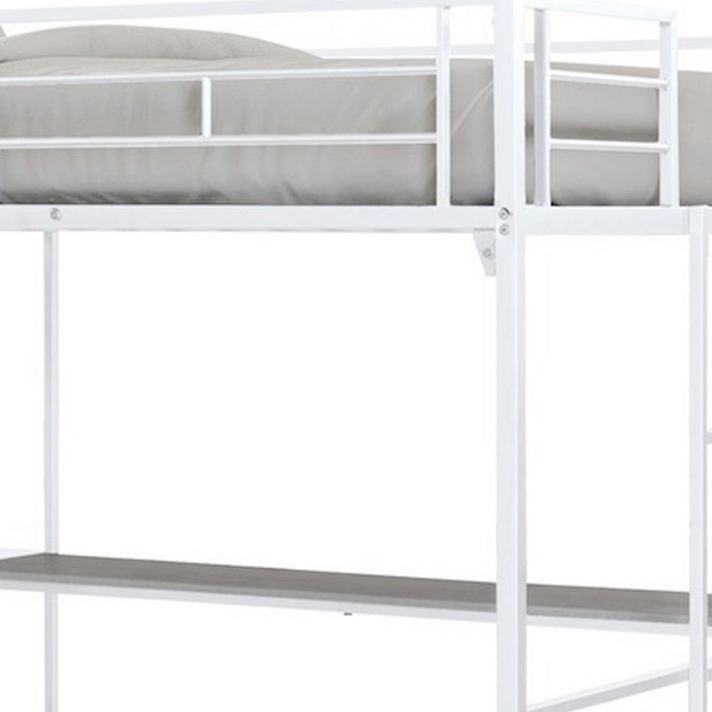 Dexo Twin Loft Bed w Built in Workstation and Ladder | White Metal BM342283