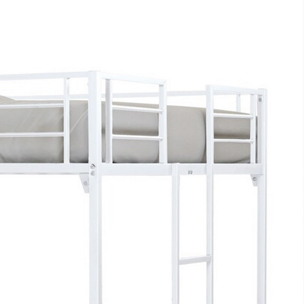 Dexo Twin Loft Bed w Built in Workstation and Ladder | White Metal BM342283