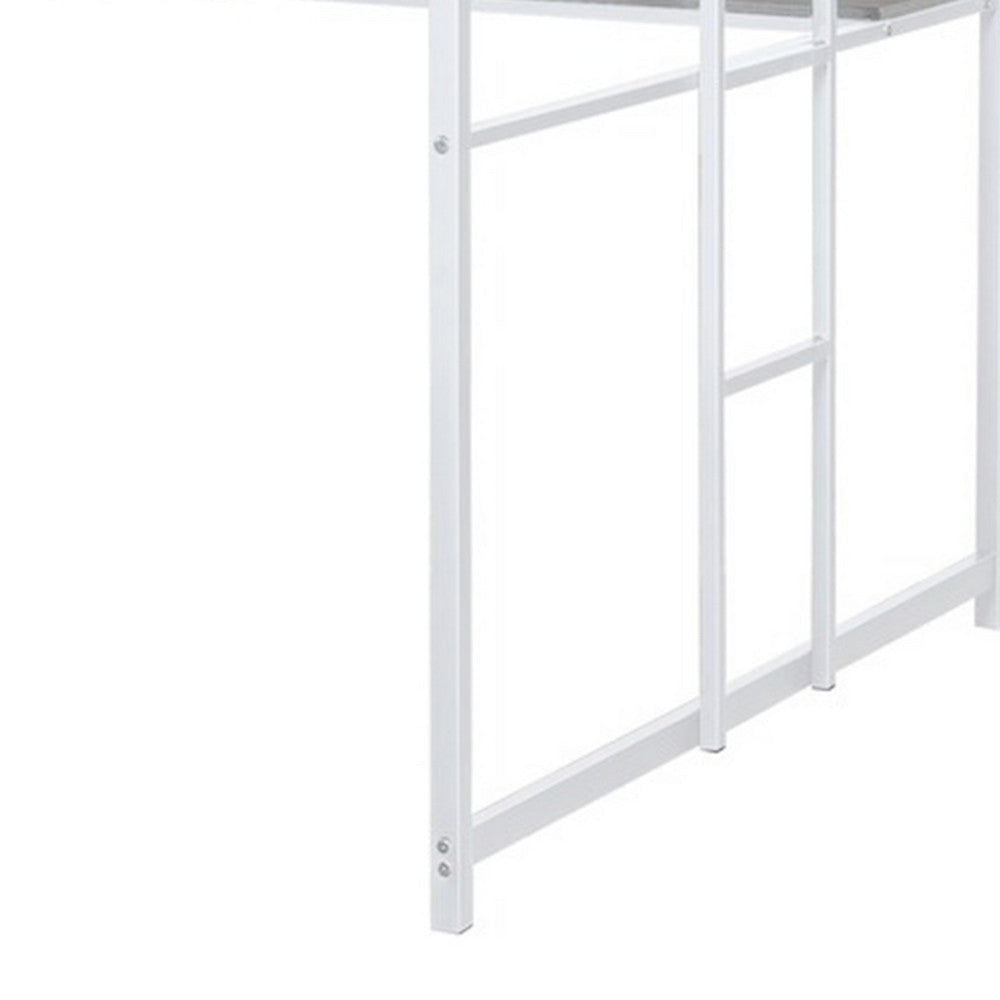 Dexo Twin Loft Bed w Built in Workstation and Ladder | White Metal BM342283
