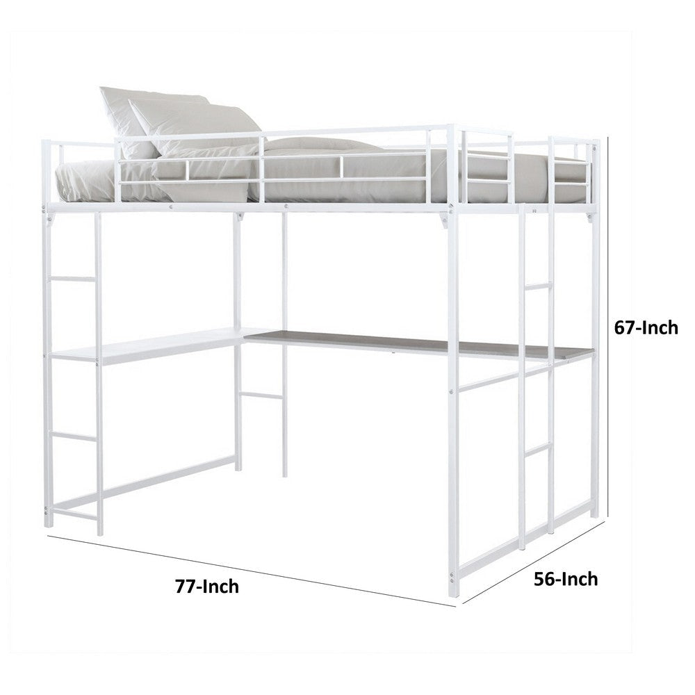 Dexo Twin Loft Bed w Built in Workstation and Ladder | White Metal BM342283