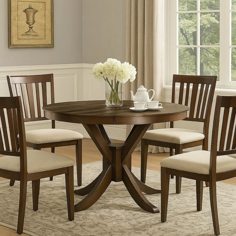 Mexo Dining Table | 53" Round | Walnut Brown Pedestal Base