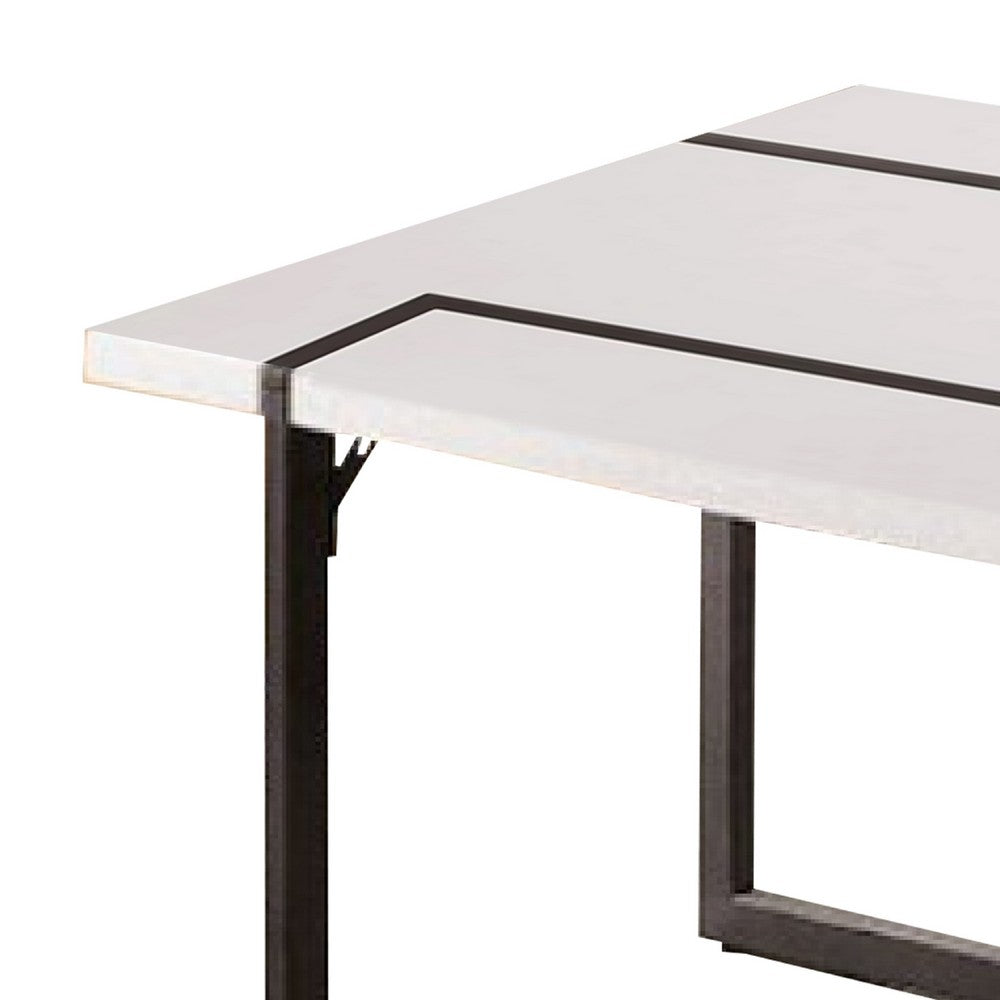 Iry Coffee Table | Black Steel Sled Base | 47" | Gloss White Lacquer Top