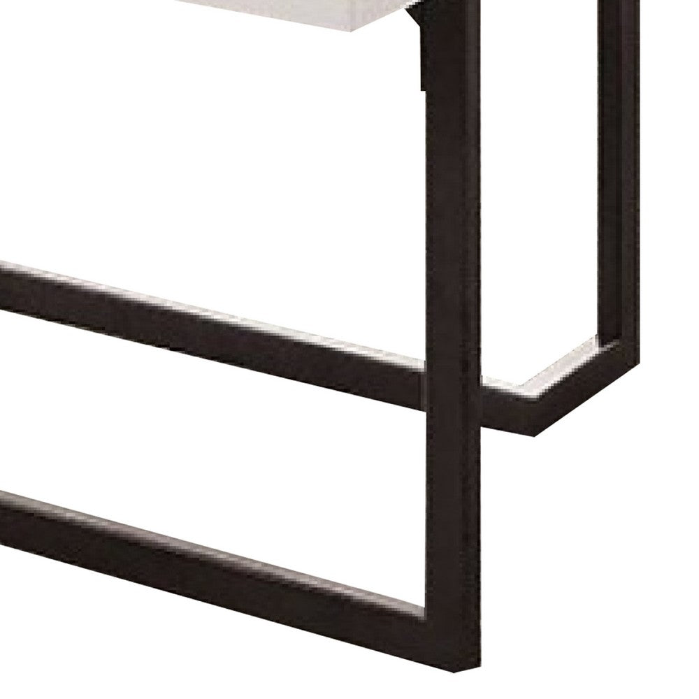 Iry Coffee Table | Black Steel Sled Base | 47" | Gloss White Lacquer Top