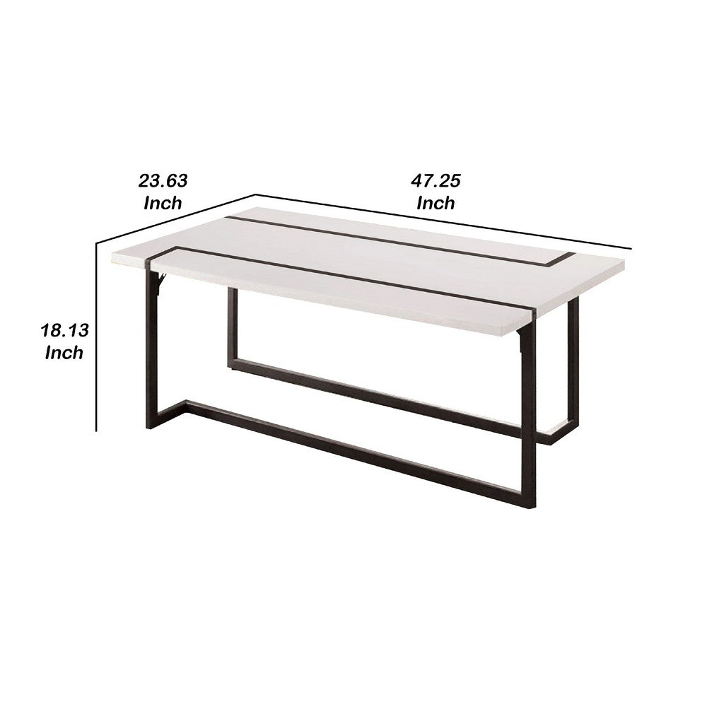 Iry Coffee Table | Black Steel Sled Base | 47" | Gloss White Lacquer Top
