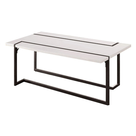 Iry Coffee Table | Black Steel Sled Base | 47" | Gloss White Lacquer Top