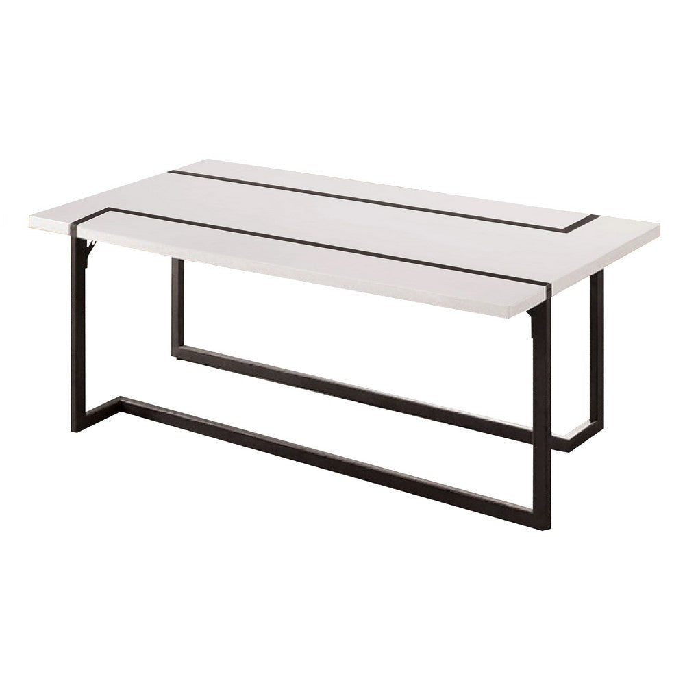 Iry Coffee Table | Black Steel Sled Base | 47" | Gloss White Lacquer Top
