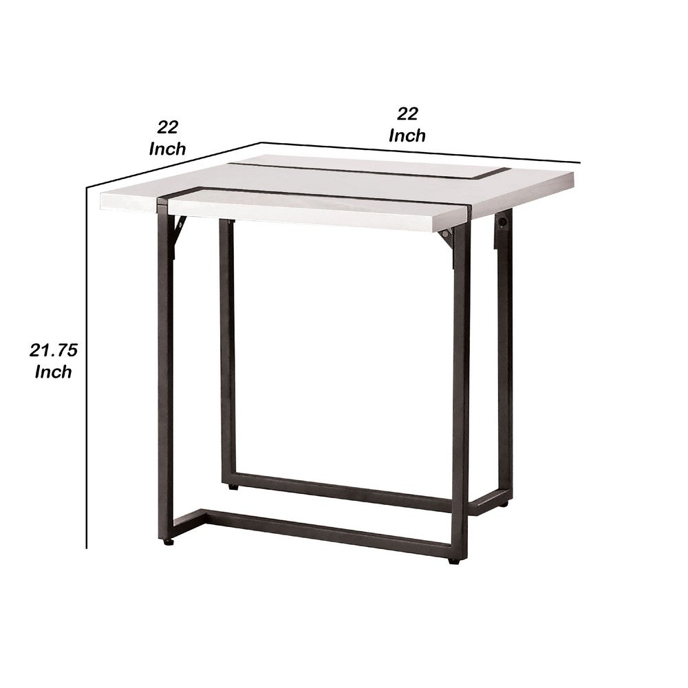 Iry Side End Table | Black Steel Sled Base | 22" | Gloss White Lacquer