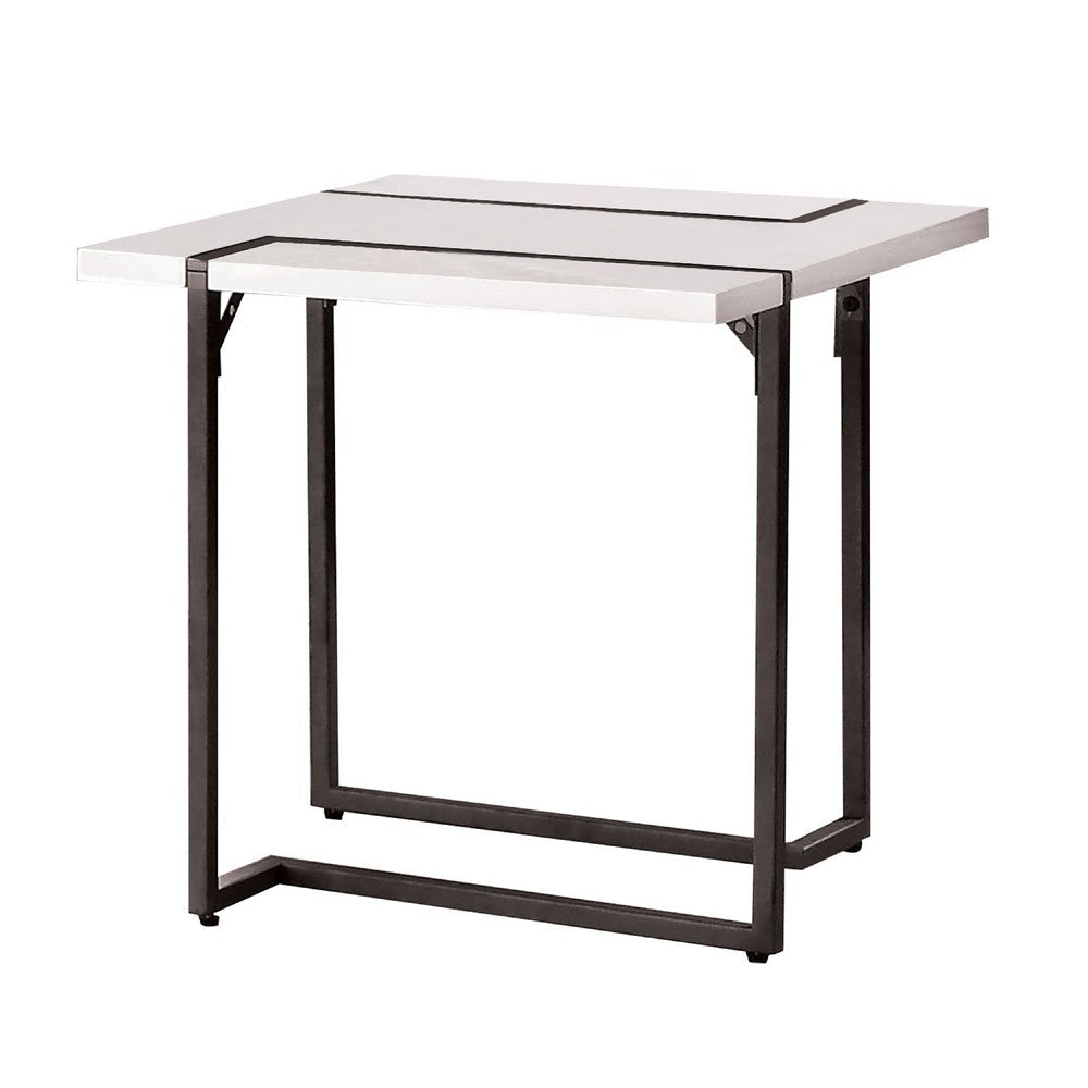 Iry Side End Table | Black Steel Sled Base | 22" | Gloss White Lacquer