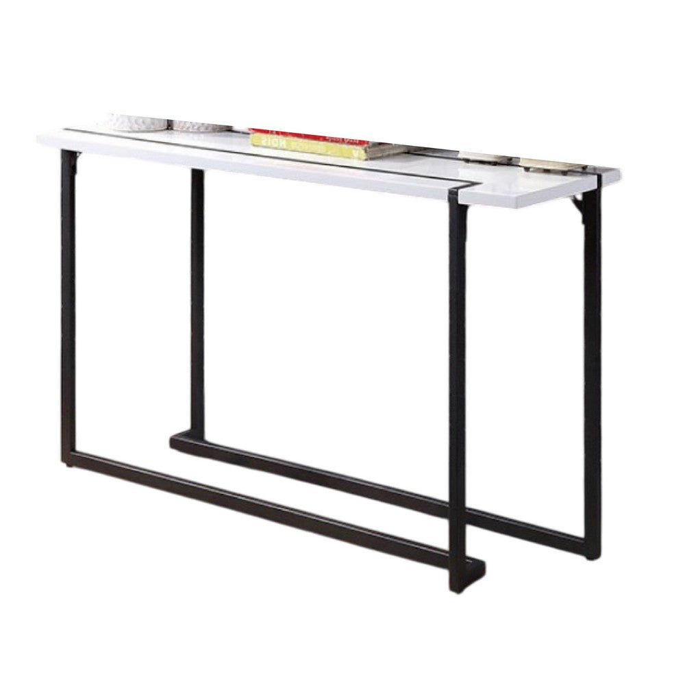 Iry Sofa Console Table | Black Steel Sled Base | 47" | White Lacquer