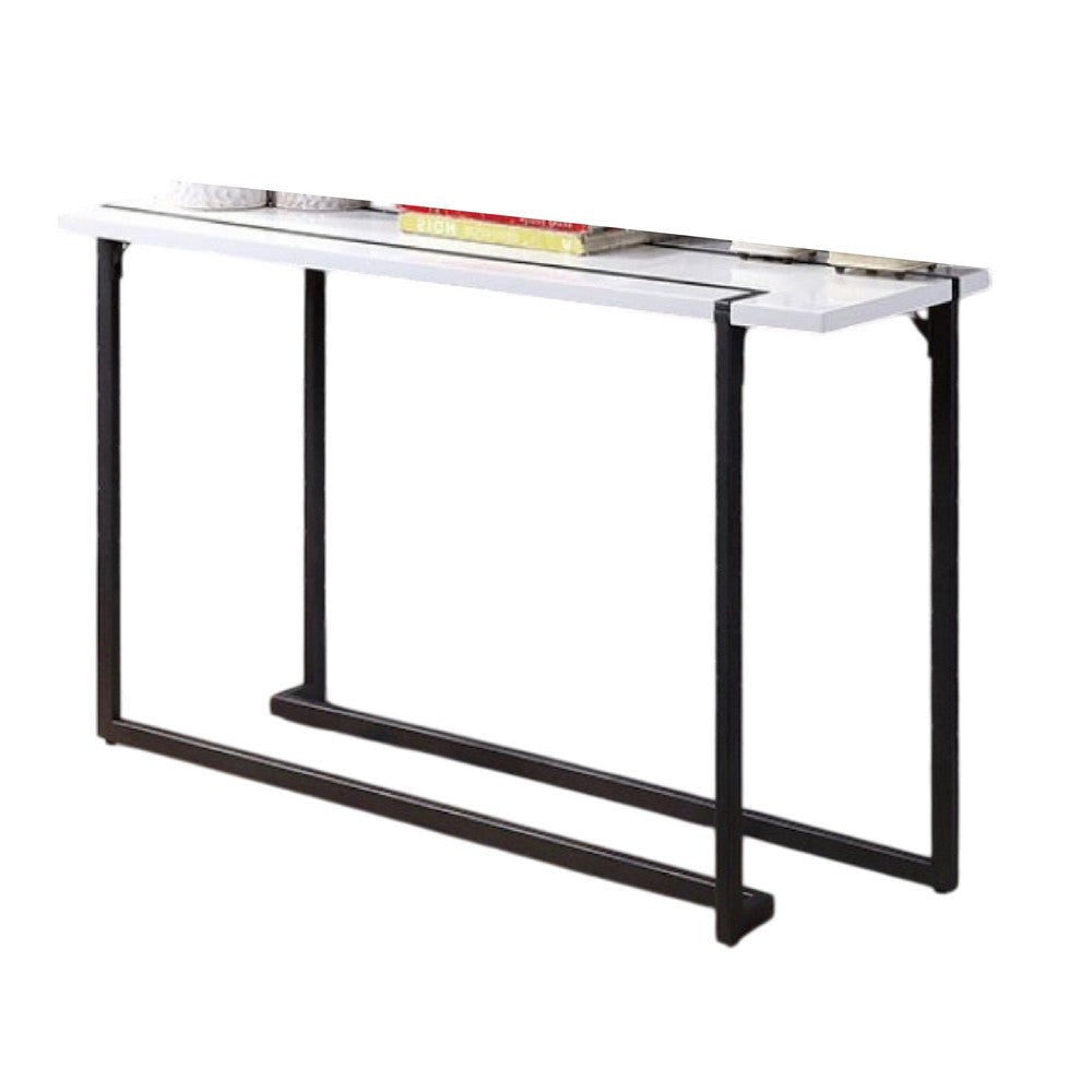 Iry Sofa Console Table | Black Steel Sled Base | 47’’ | White Lacquer BM342289