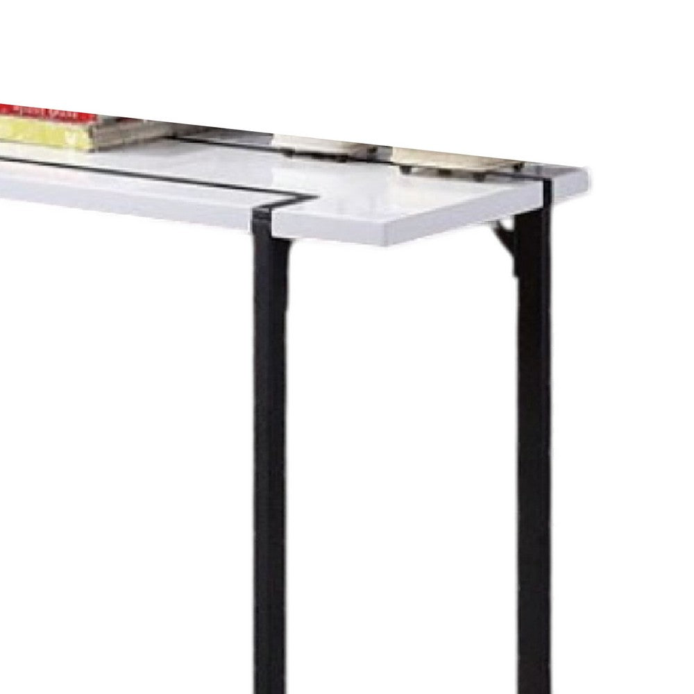 Iry Sofa Console Table | Black Steel Sled Base | 47" | White Lacquer