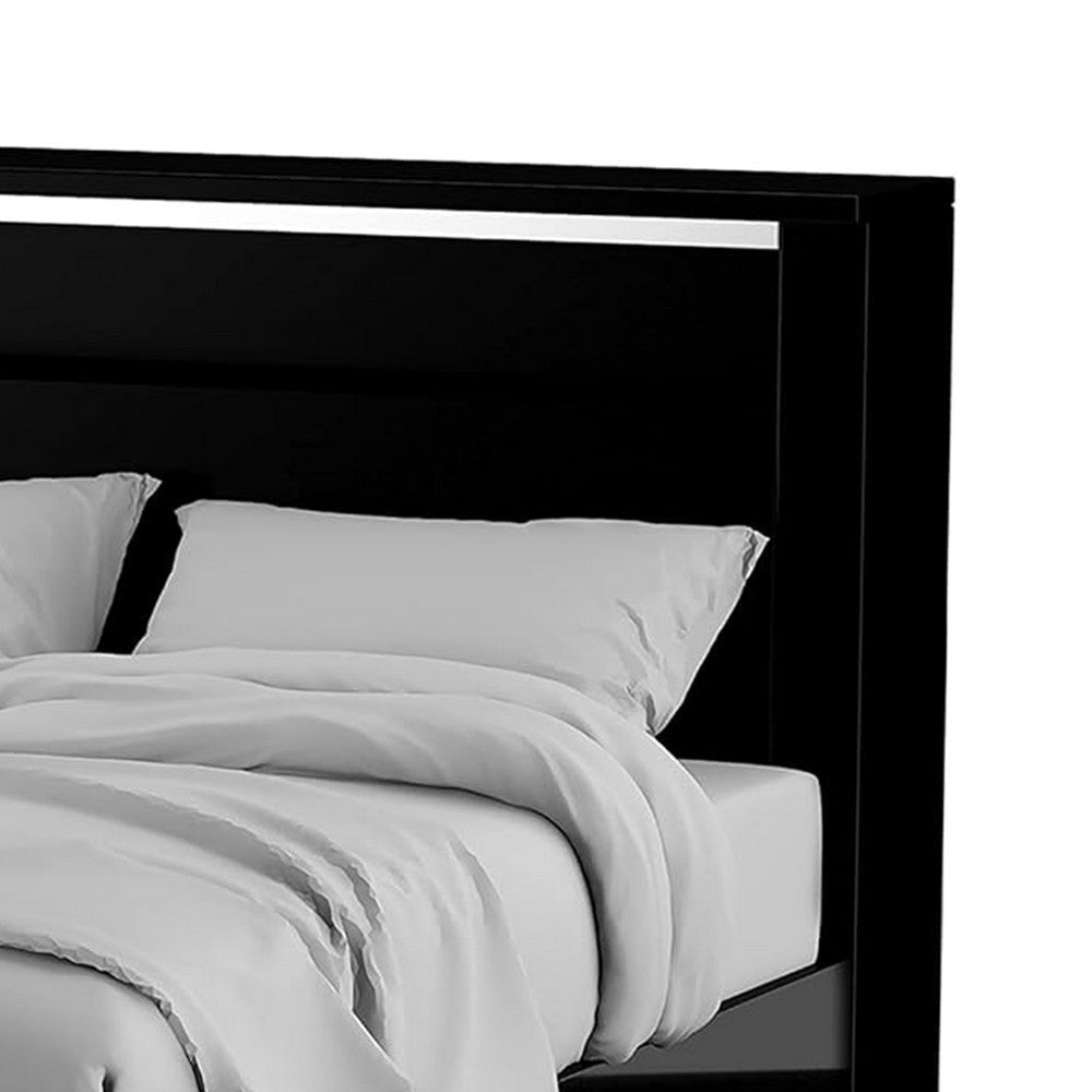 Cari Queen Size Bed | LED Bookcase Headboard | Black and Chrome BM342290