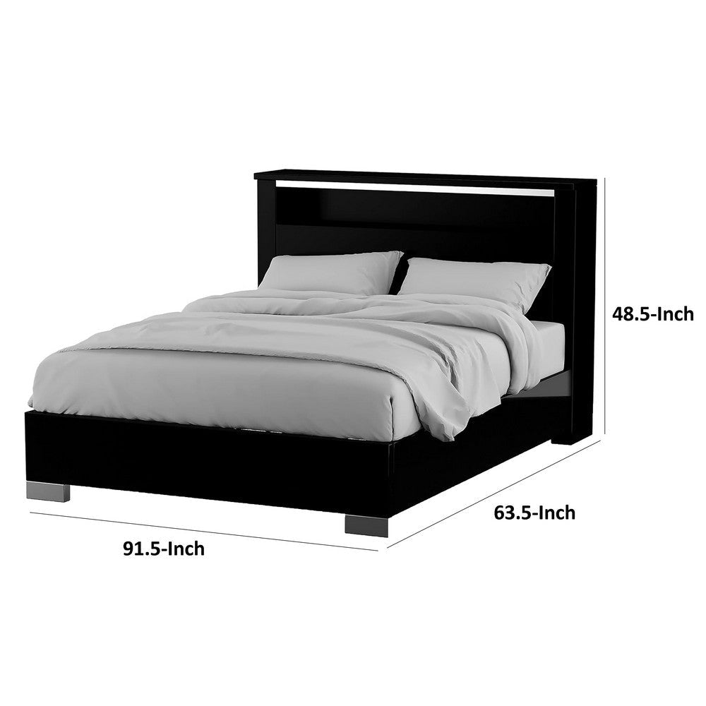 Cari Queen Size Bed | LED Bookcase Headboard | Black and Chrome BM342290