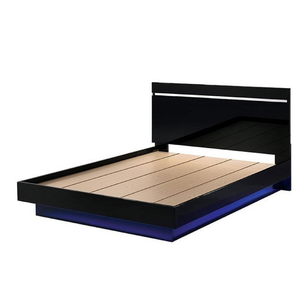 Pero Queen Size Bed | Chrome Accent Headboard | Black LED Footboard BM342292