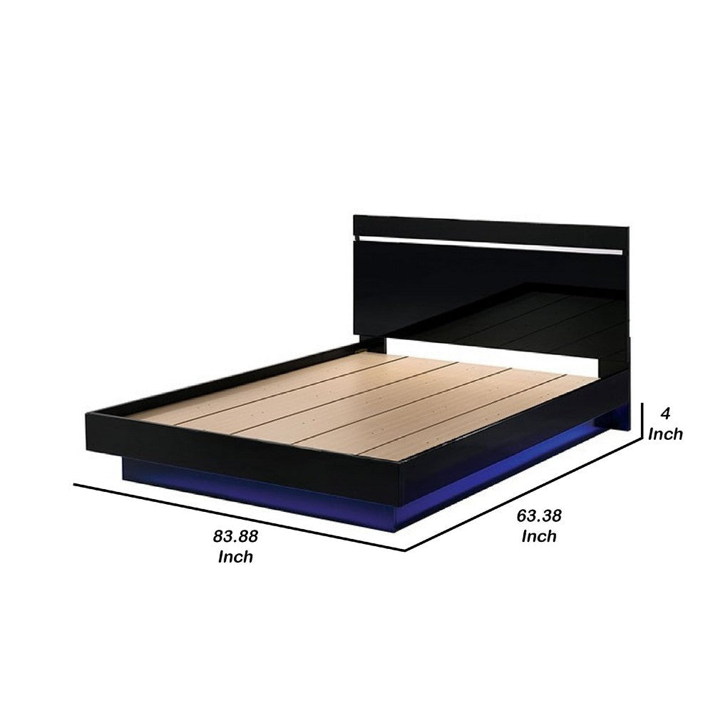 Pero Queen Size Bed | Chrome Accent Headboard | Black LED Footboard BM342292