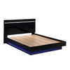 Pero Queen Size Bed | Chrome Accent Headboard | Black LED Footboard