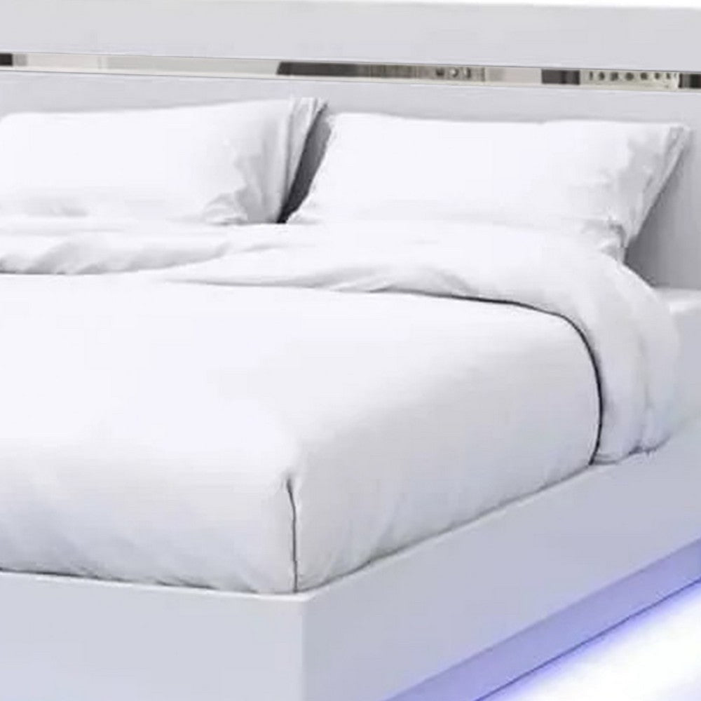 Pero Queen Size Bed | Chrome Accent Headboard | White LED Footboard BM342293