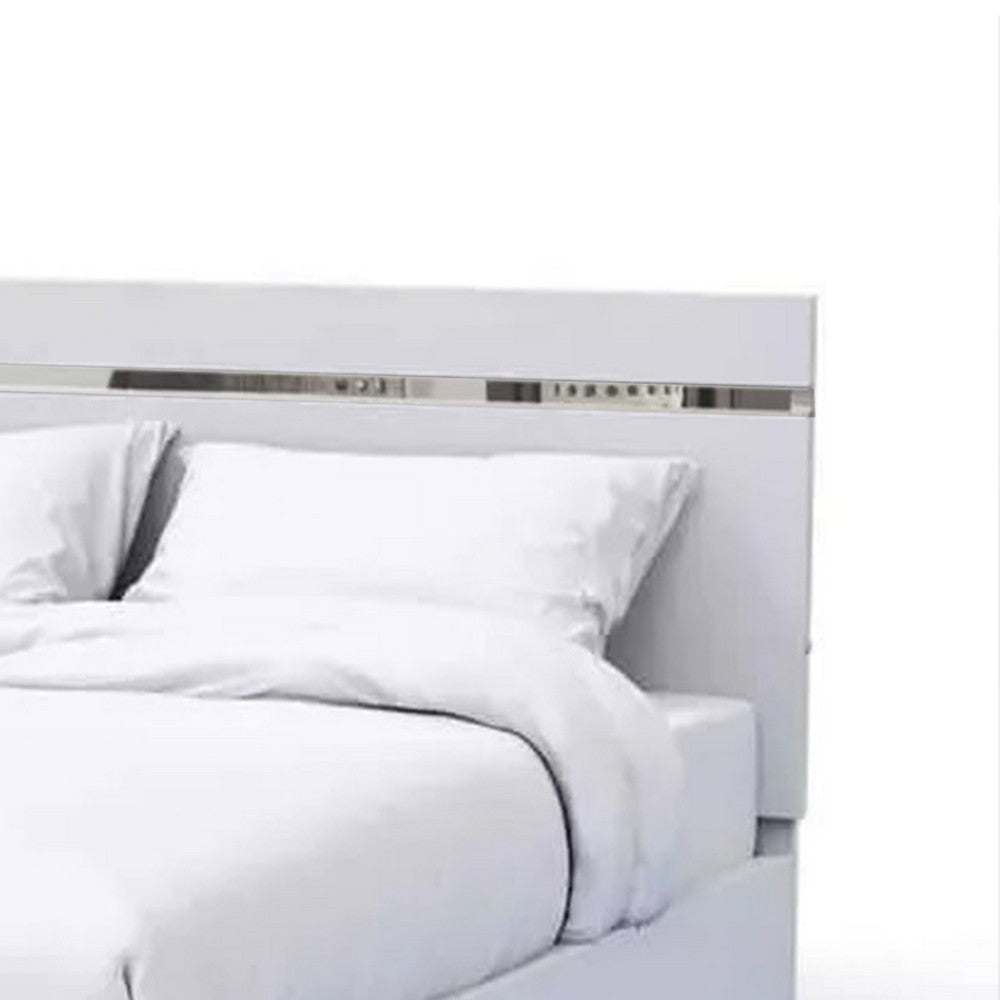 Pero Queen Size Bed | Chrome Accent Headboard | White LED Footboard BM342293