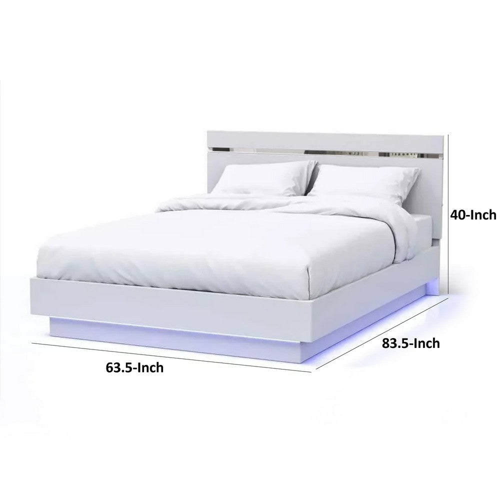 Pero Queen Size Bed | Chrome Accent Headboard | White LED Footboard BM342293
