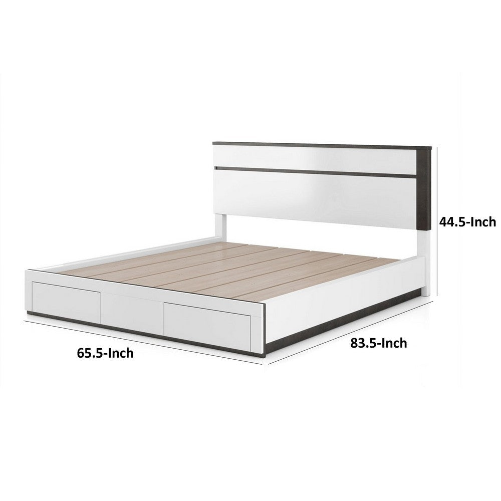 Kena King Size Bed | White Gray Panel Headboard | Footboard Storage Drawers BM342294